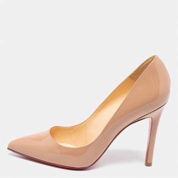 Pre Owned Christian Louboutin Beige Patent Leather Pigalle Pumps Size 34