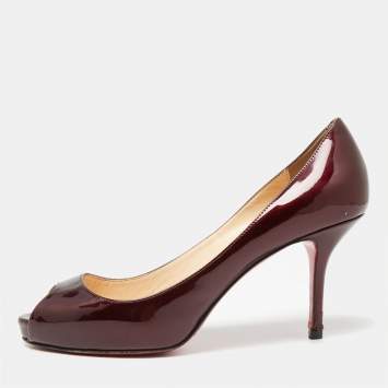 Pre Owned Christian Louboutin Burgundy Patent Leather Matar Claude Peep-Toe Pumps Size 37