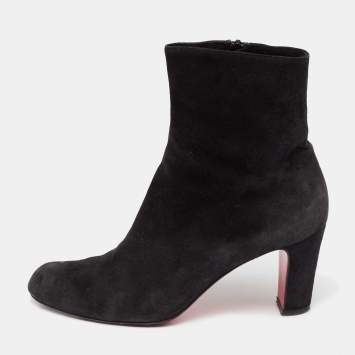 Pre Owned Christian Louboutin Black Suede Ankle Boots Size 36.5