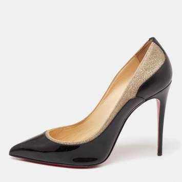 Pre Owned Christian Louboutin Black/Gold Leather and Glitter Pigalle Pumps Size 41