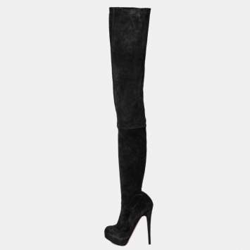Pre Owned Christian Louboutin Black Suede Monica Over the Knee  Boots Size 41.5