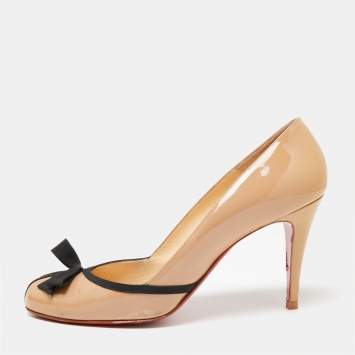 Pre Owned Christian Louboutin Beige Patent Leather Lavalliere Pumps Size 39.5
