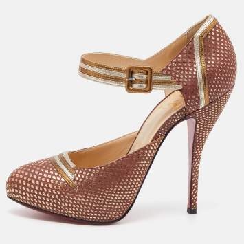 Pre Owned Christian Louboutin Multicolor Karung and Leather Pumps Size 37.5