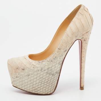Pre Owned Christian Louboutin Beige Python Leather Daffodile Platform Pumps Size 36
