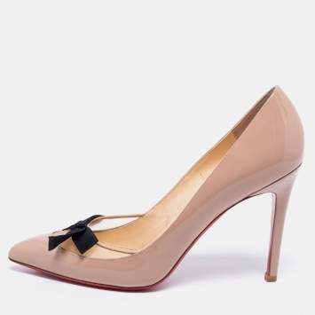 Pre Owned Christian Louboutin Beige Leather and Mesh Love Bow Pumps Size 39.5