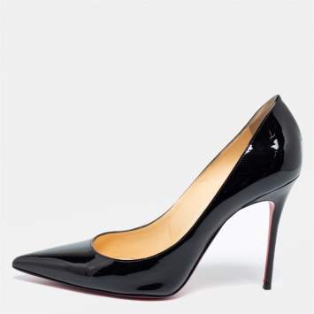 Pre Owned Christian Louboutin Black Patent Leather Kate Pumps Size 37.5