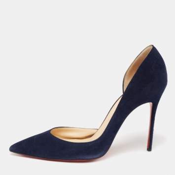 Pre Owned Christian Louboutin Navy Blue Suede Iriza Pumps Size 39