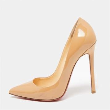 Pre Owned Christian Louboutin Beige Patent Leather Pigalle Pumps Size 38