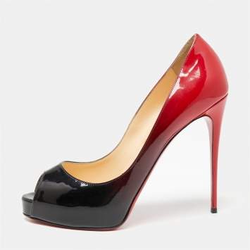 Pre Owned Christian Louboutin Red/Black Patent Leather New Very Prive Pumps Size 39