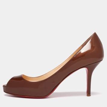 Pre Owned Christian Louboutin Metallic Brown Patent Leather Mater Claude Peep-Toe Pumps Size 36.5