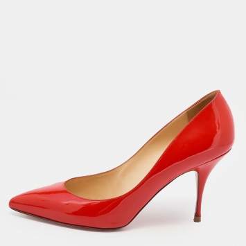 Pre Owned Christian Louboutin Orange Patent Leather Pointed Toe Pumps Size 39.5