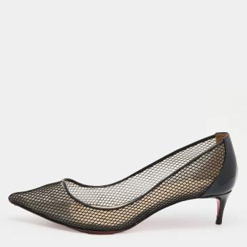 Pre Owned Christian Louboutin Black Patent Leather And Mesh Follies Resille Pointed Toe Pumps Size 39.5