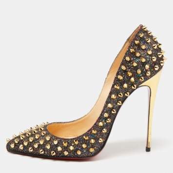 Pre Owned Christian Louboutin Multicolor Lurex Fabric Pigalle Follies Spikes Pumps Size 38