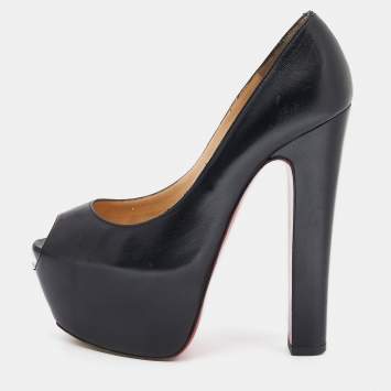 Pre Owned Christian Louboutin Black Leather Highness Peep Toe Platform Pumps Size 37