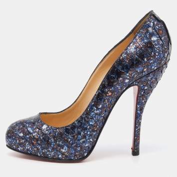 Pre Owned Christian Louboutin Navy Blue Python Leather New Simple Pumps Size 35.5
