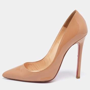 Pre Owned Christian Louboutin Beige Patent Leather Pigalle Pumps Size 38.5