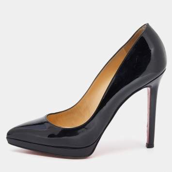 Pre Owned Christian Louboutin Black Patent Leather Decollete Platform Pointed Toe Pumps Size 35