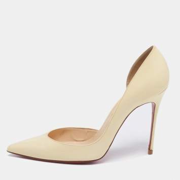 Pre Owned Christian Louboutin Cream Patent Leather Iriza D'Orsay Pumps Size 40