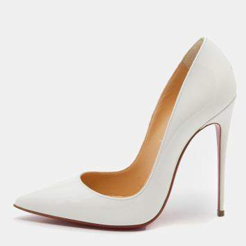 Pre Owned Christian Louboutin White Patent Leather So Kate Pointed Toe Pumps Size 36.5