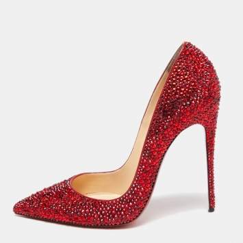 Pre Owned Christian Louboutin Red Leather Strass Degrade So Kate Pumps Size 39