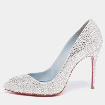 Pre Owned Christian Louboutin Silver Leather Strass Degrade Corneille Pumps Size 37.5