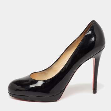 Pre Owned Christian Louboutin Black Patent Leather New Simple Platform Pumps Size 38.5