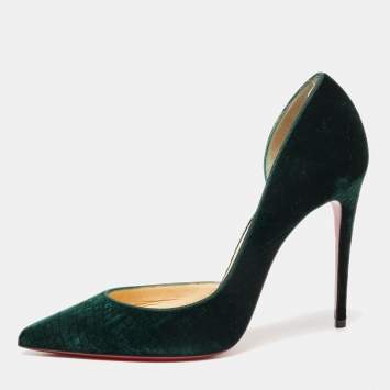 Pre Owned Christian Louboutin Dark Green Textured Velvet Iriza D'orsay Pumps Size 39