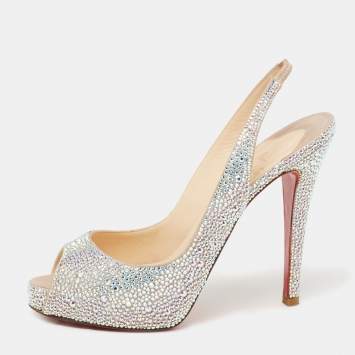 Pre Owned Christian Louboutin Multicolor Suede Strass No Prive Slingback Sandals Size 38.5