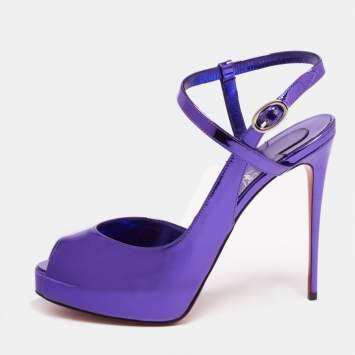 Pre Owned Christian Louboutin Metallic Purple Patent Leather Jenlove Alta Sandals Size 37