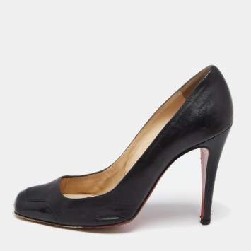 Pre Owned Christian Louboutin Black Patent and Leather Lady Grant Pumps Size 38.5