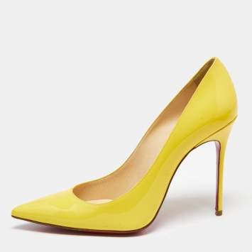 Pre Owned Christian Louboutin Yellow Patent Leather Kate Pumps Size 38