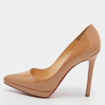 Pre Owned Christian Louboutin Beige Patent Leather Pigalle Plato Pumps Size 35.5