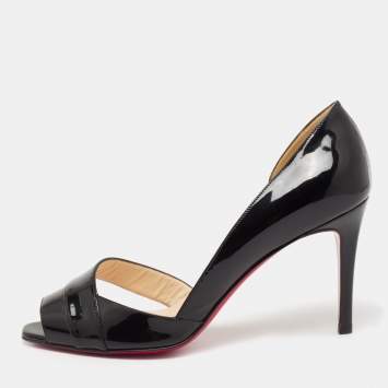 Pre Owned Christian Louboutin Black Patent Leather Open Toe D' Orsay Pumps Size 37.5