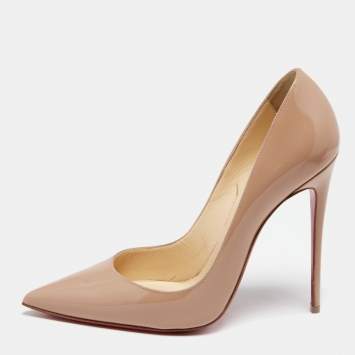 Pre Owned Christian Louboutin Nude Patent Leather So Kate Pumps Size 38.5