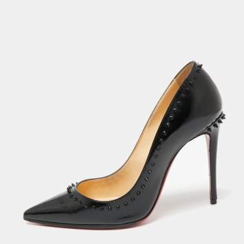 Pre Owned Christian Louboutin Black Patent Leather  Anjalina Spike Pumps Size 35