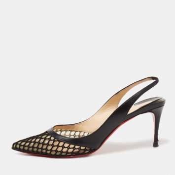 Pre Owned Christian Louboutin Black Mesh and Leather Miluna Slingback Pumps Size 41