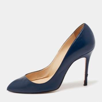 Pre Owned Christian Louboutin Navy Blue Leather Corneille Pointed Toe Pumps Size 35