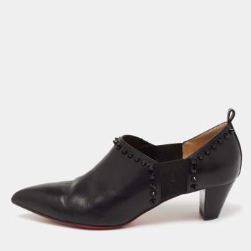 Pre Owned Christian Louboutin Black Leather Vicky Spike Booties Size 38