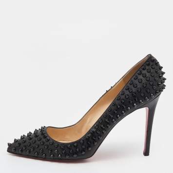 Pre Owned Christian Louboutin Black Leather Pigalle Spikes Pumps Size 41