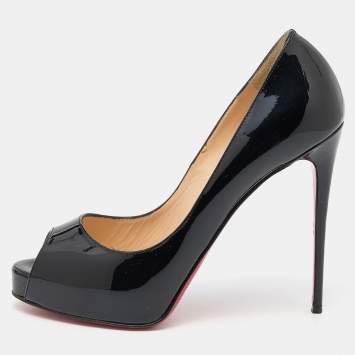 Pre Owned Christian Louboutin Black Patent Leather Very Prive Platform Peep Toe Pumps Size 37