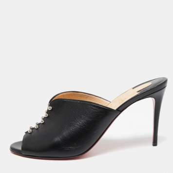 Pre Owned Christian Louboutin Black Leather And PVC Mules Size 39