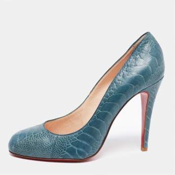Pre Owned Christian Louboutin Blue Ostrich Leg Simple Pumps Size 39