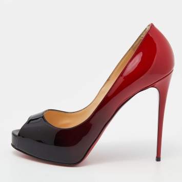 Pre Owned Christian Louboutin Black/Red Ombre Patent Leather New Very Prive Peep Toe Pumps Size 38.5