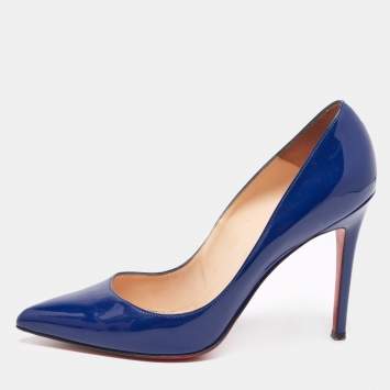Pre Owned Christian Louboutin Navy Blue Patent Leather Pigalle Pumps Size 39.5
