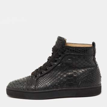 Pre Owned Christian Louboutin Black Python Leather Louis Flat High Top Sneakers Size 39