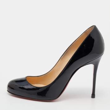 Pre Owned Christian Louboutin Black Patent Leather Simple Round Toe Pumps Size 38