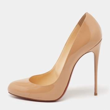 Pre Owned Christian Louboutin Beige Patent Leather Fifi Pumps Size 40