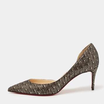 Pre Owned Christian Louboutin Metallic Black/Gold Lurex Fabric Iriza D'orsay Pumps Size 40