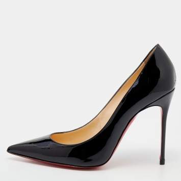 Pre Owned Christian Louboutin Black Patent Leather Decollete Pointed Toe Pumps Size 39