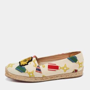 Pre Owned Christian Louboutin Multicolor Printed Canvas Galia Espadrille Flats Size 37